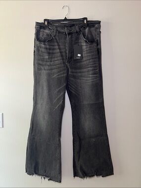 Risen Jeans High Rise Raw Hem Flare Jeans